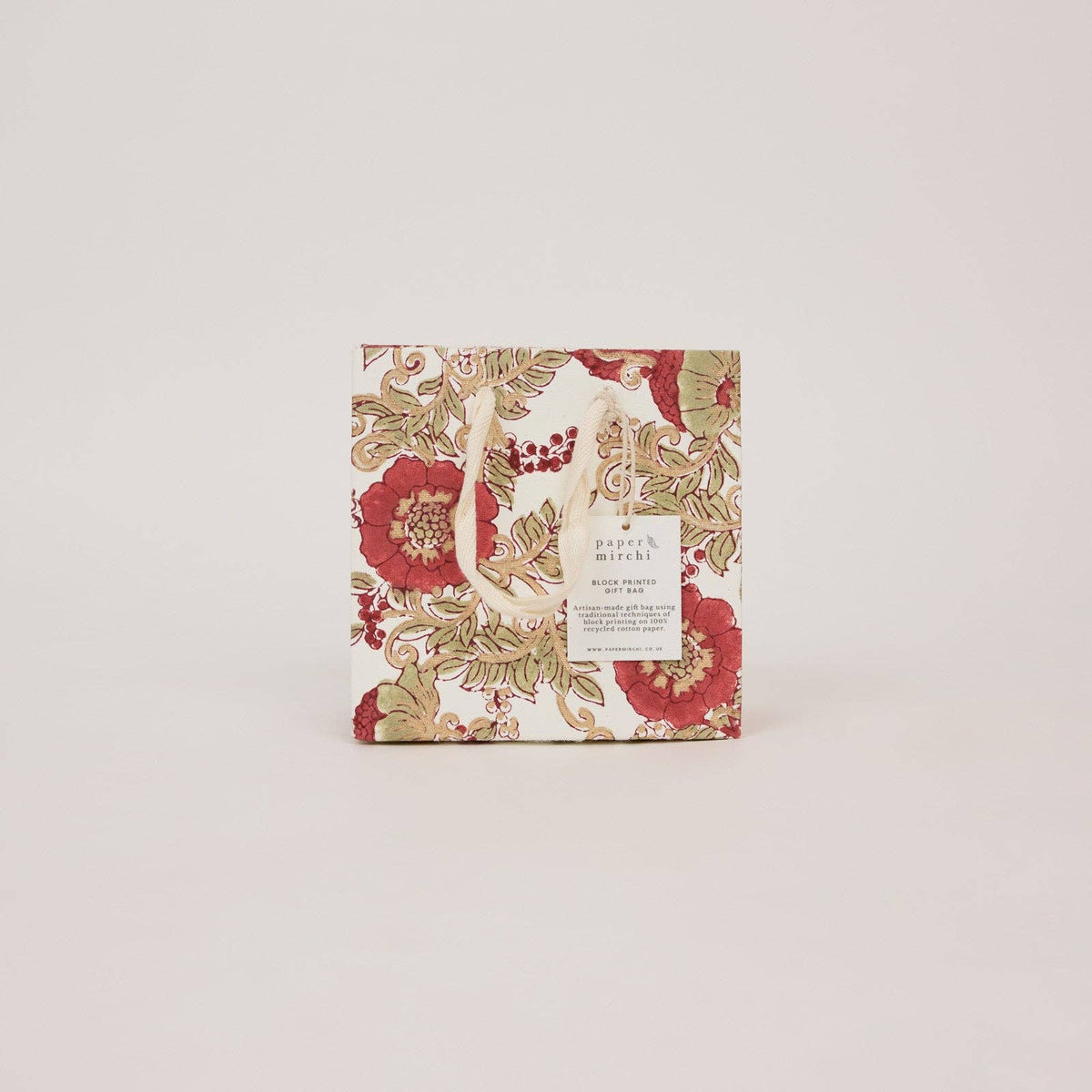 Block Printed Gift Bags - Winter Red - Small