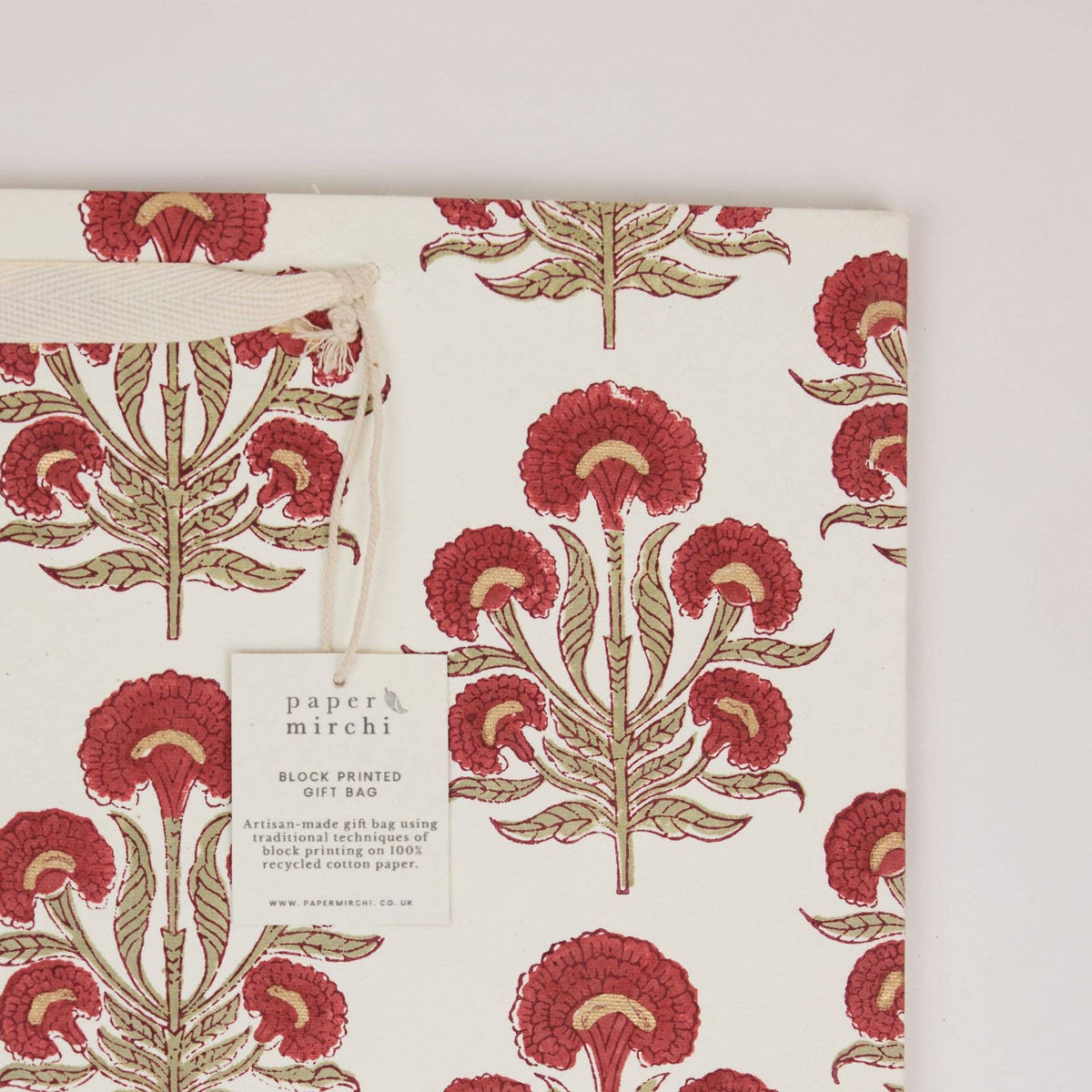 Block Printed Gift Bags - Winter Red - Large