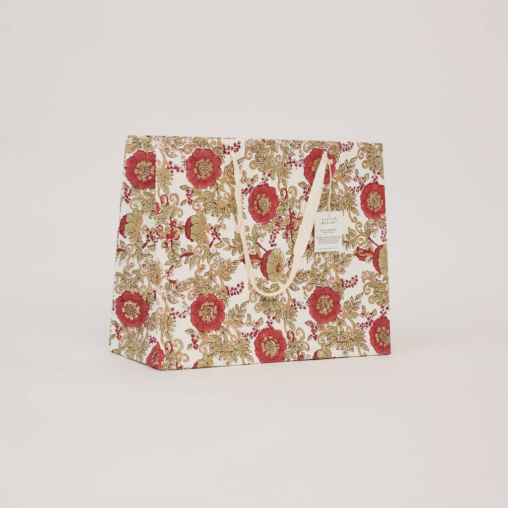 Block Printed Gift Bags - Winter Red - Large