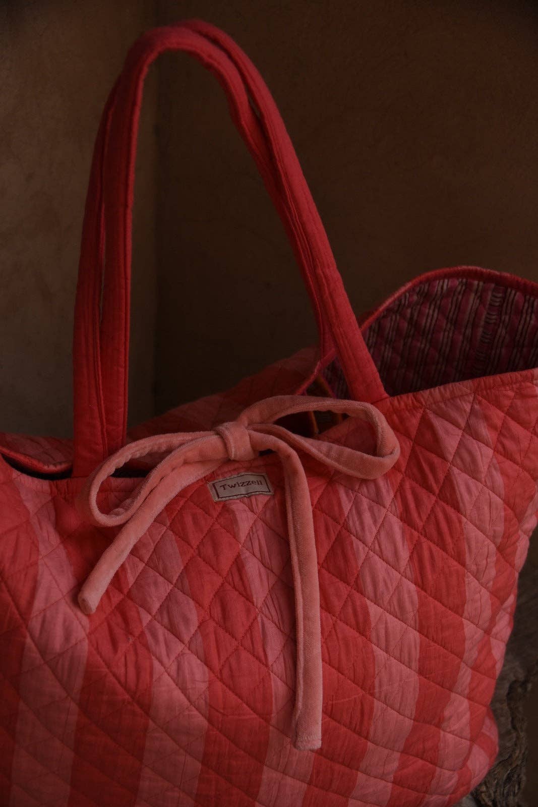 Roma Reversible Basket Bag - Coral Stripe