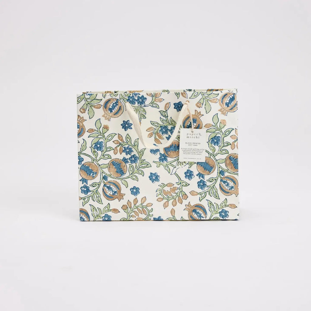 Hand Block Printed Gift Bags, Indigo - Medium
