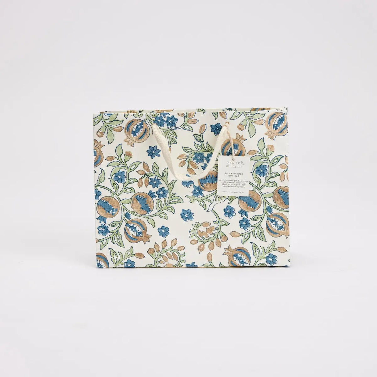 Hand Block Printed Gift Bags, Indigo - Medium