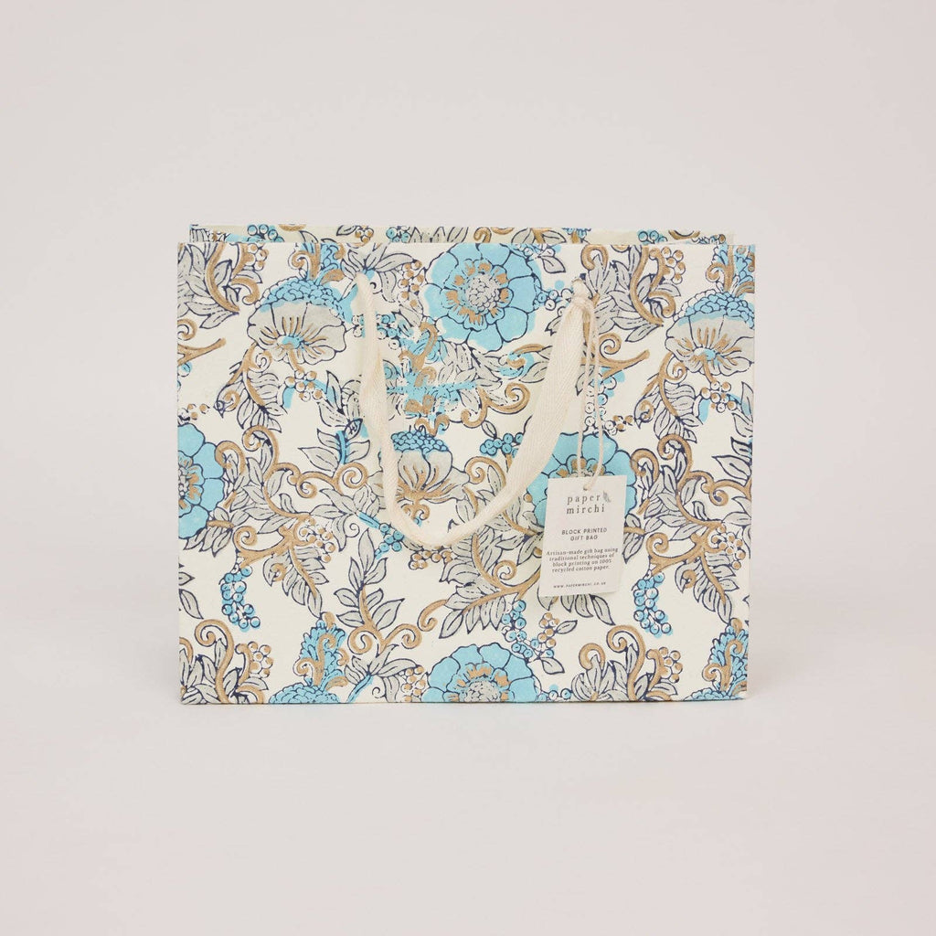 Block Printed Gift Bags - Blue Opal - Medium