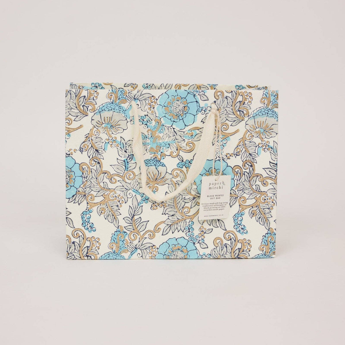Block Printed Gift Bags - Blue Opal - Medium