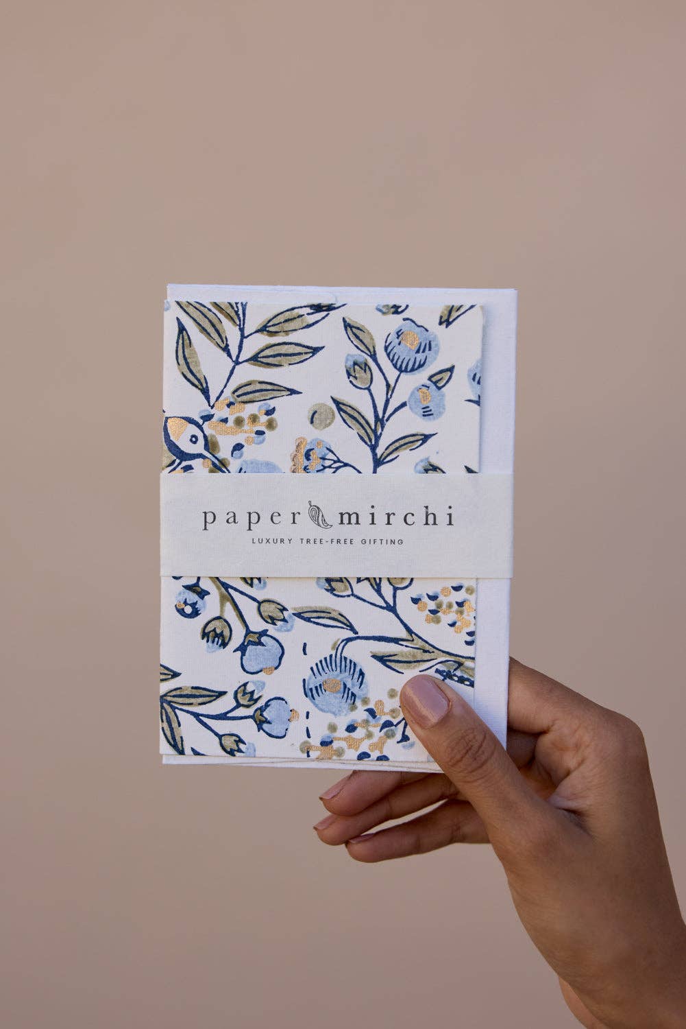 Block Printed Greeting Card - Songbird Blue Stone