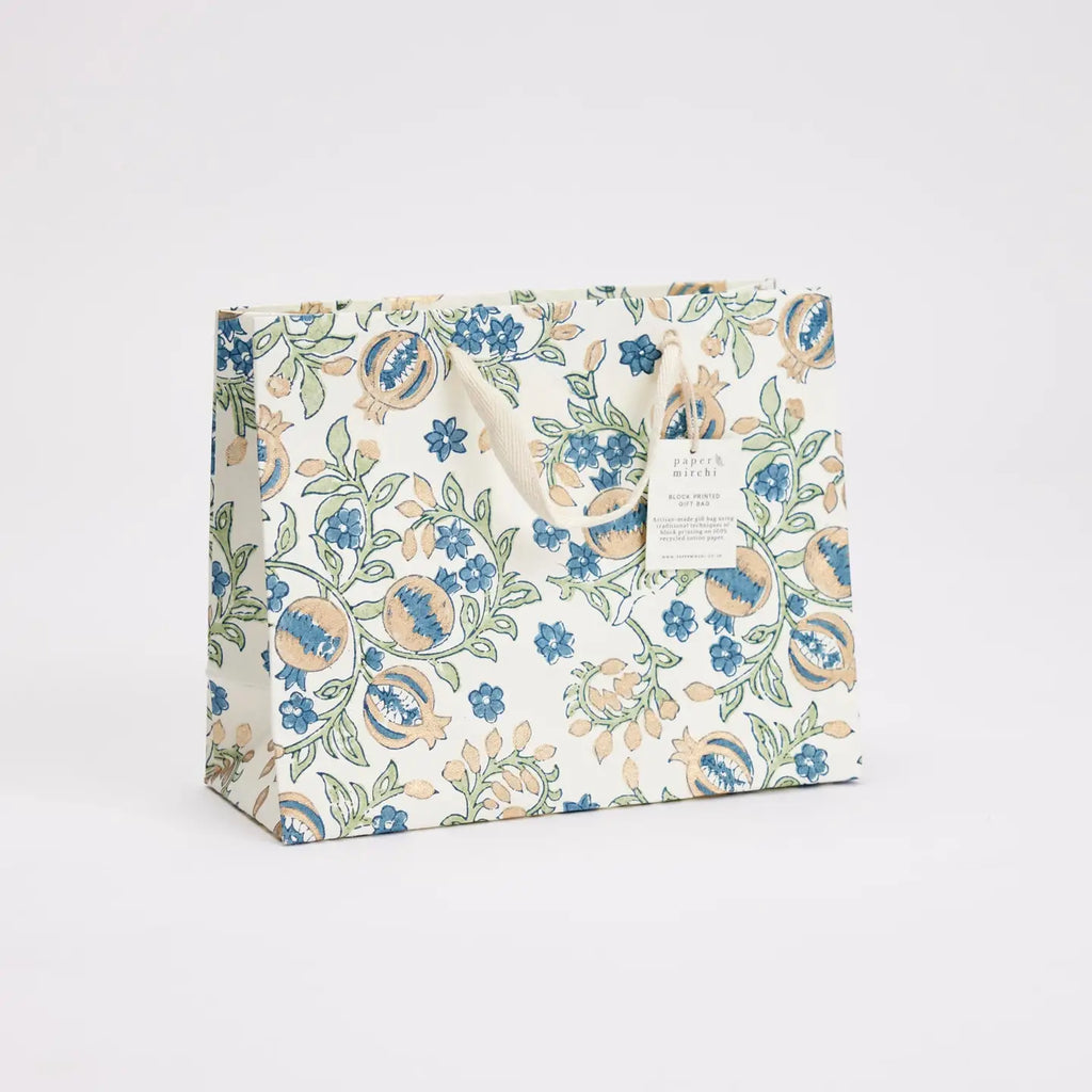 Hand Block Printed Gift Bags, Indigo - Medium