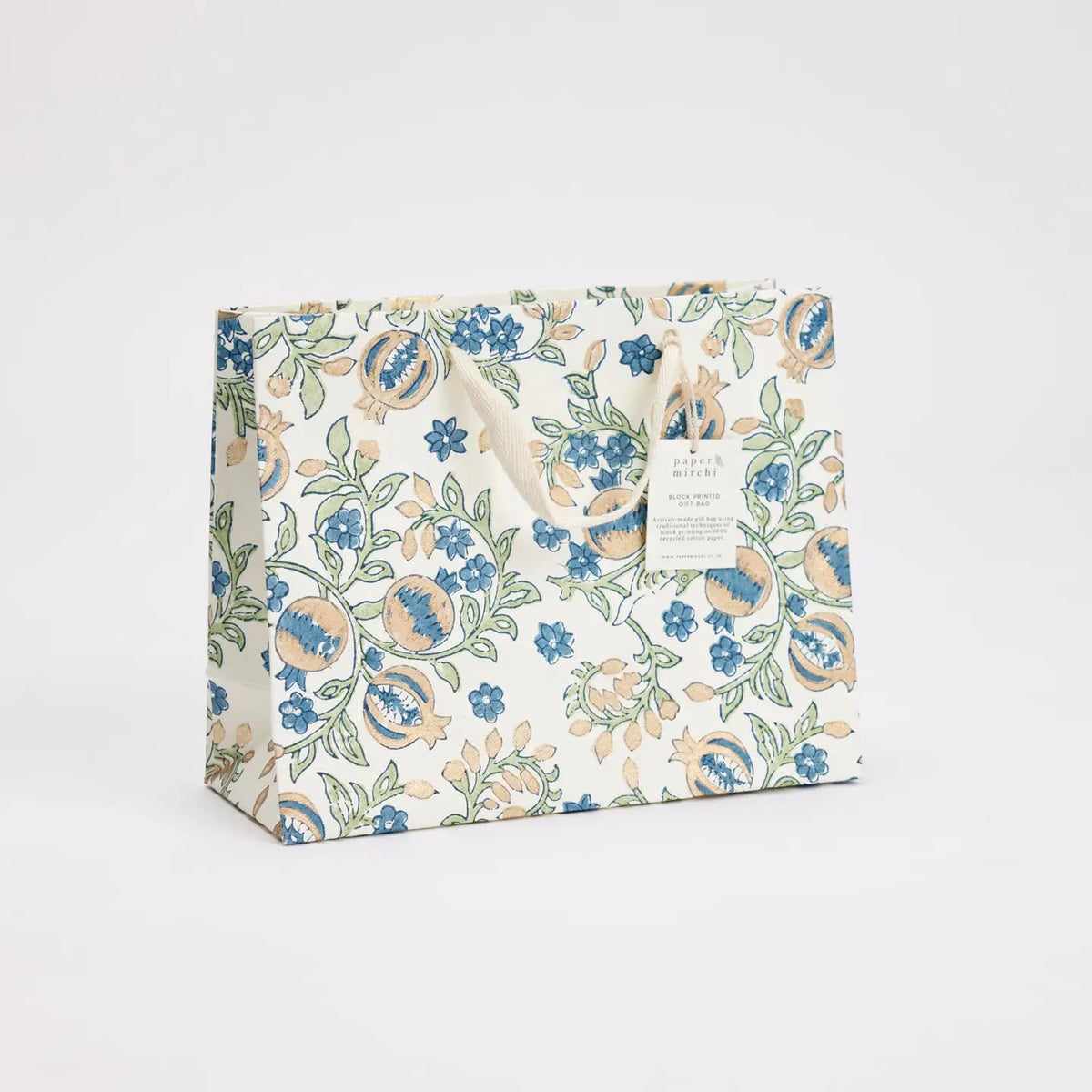 Hand Block Printed Gift Bags, Indigo - Medium