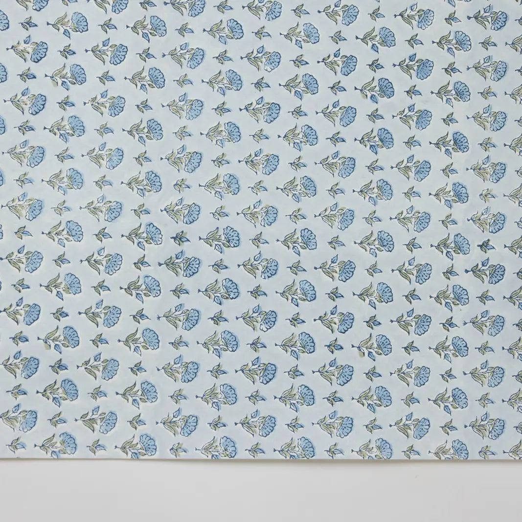 Block Printed Wrapping Paper Sheets - Ditsy Floral Blue Stone