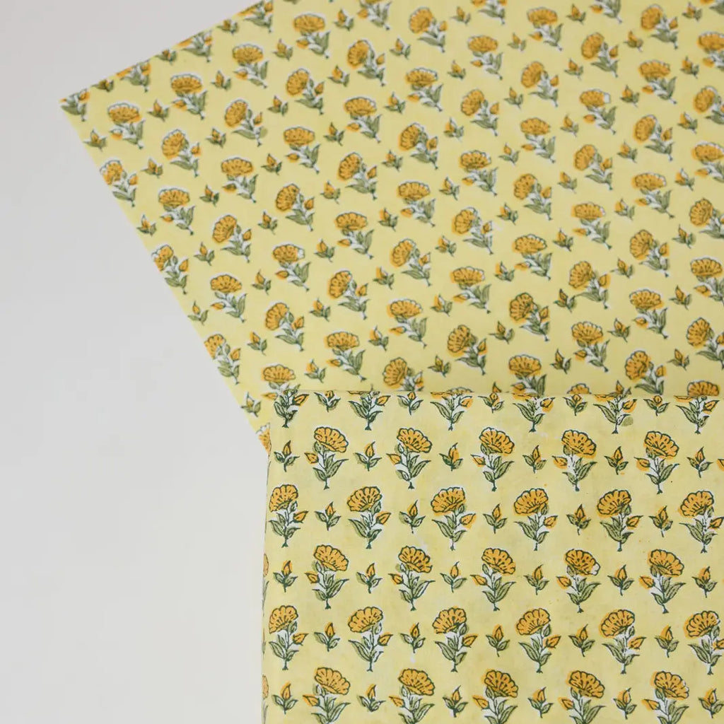 Block Printed Wrapping Paper Sheets - Ditsy Floral Sunshine