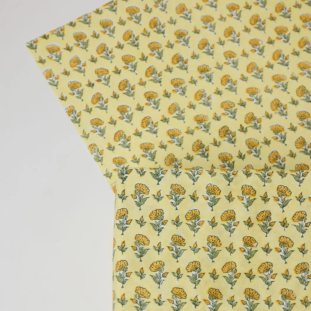 Block Printed Wrapping Paper Sheets - Ditsy Floral Sunshine