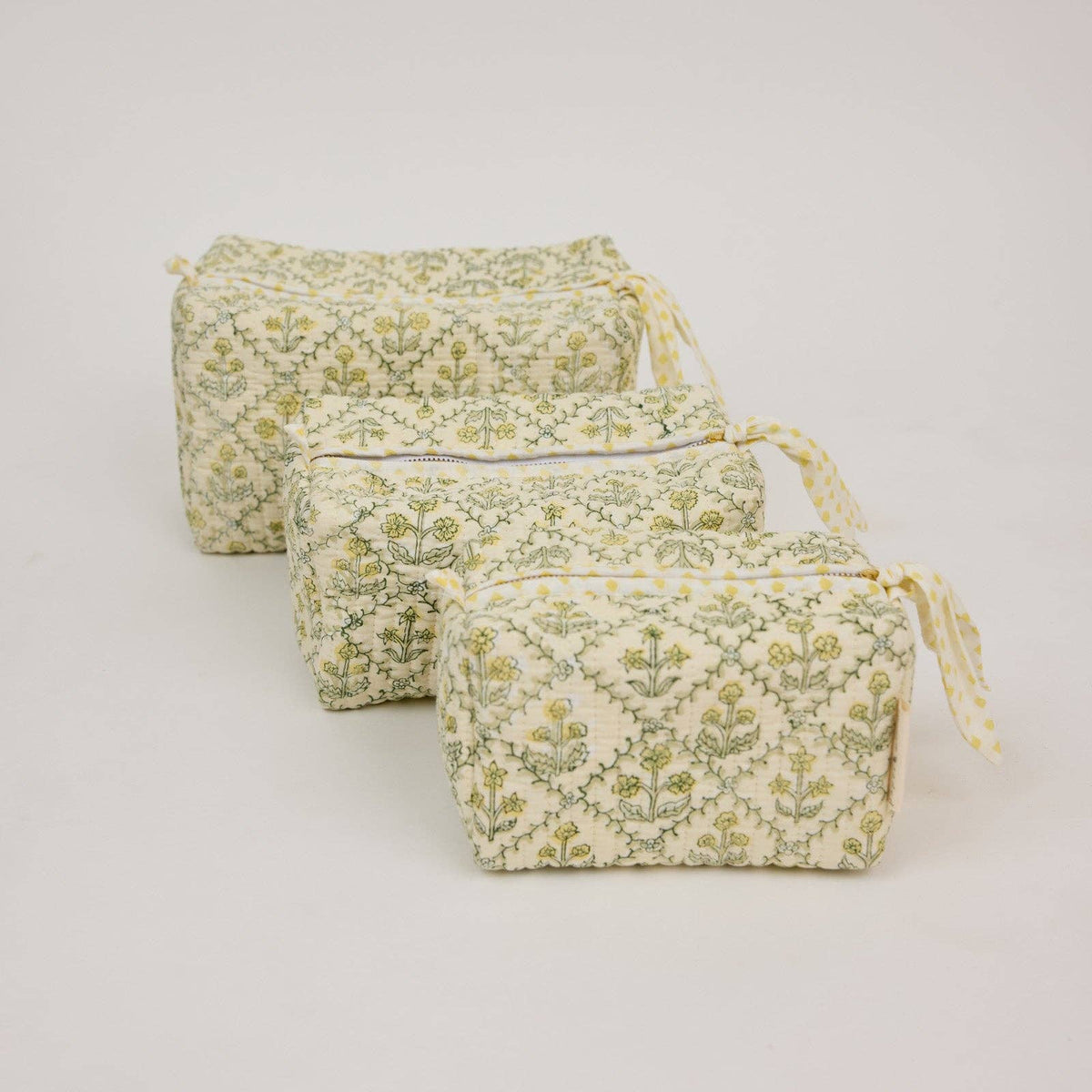 Organic Cotton Toiletry Bag - Floral Lattice Buttercream - Small
