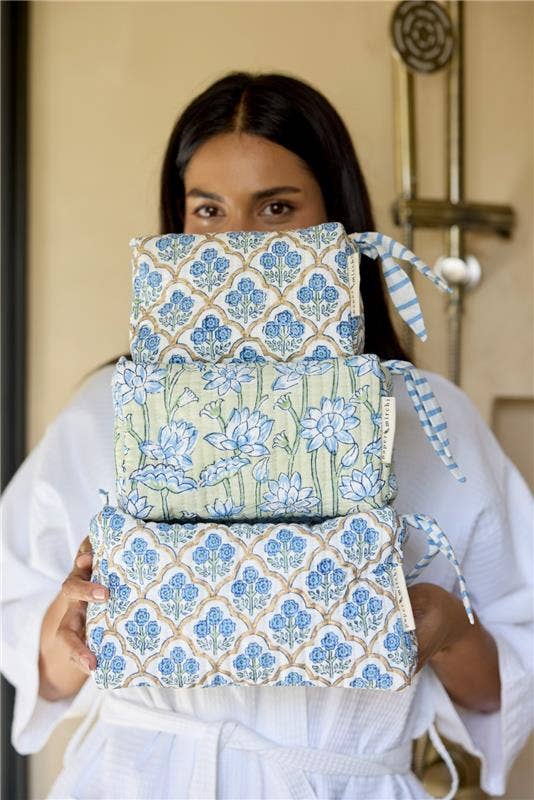 Organic Cotton Toiletry Bag - Lotus Indigo - Medium