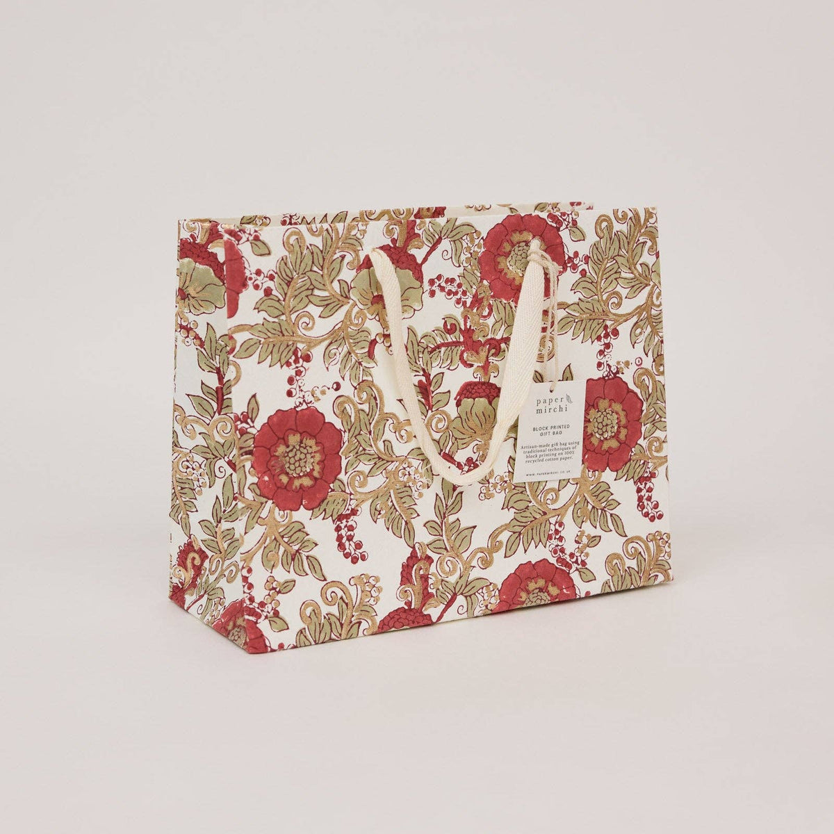 Block Printed Gift Bags - Winter Red - Medium