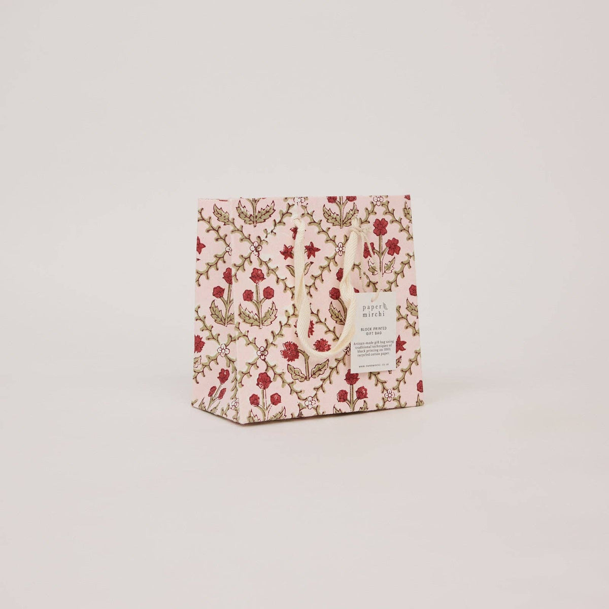 Block Printed Gift Bags - Winter Red - Small