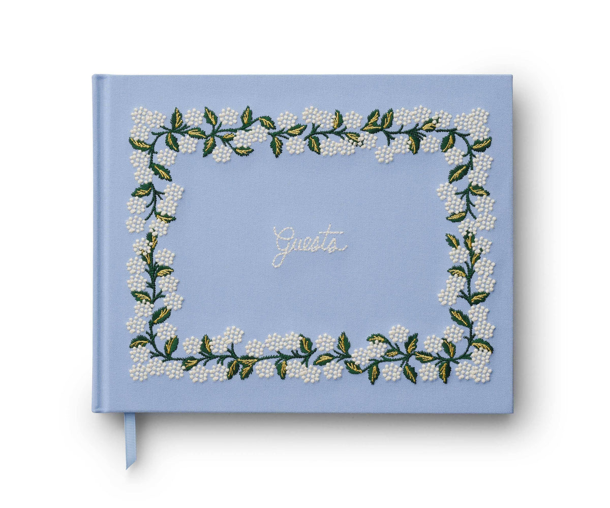 Hydrangea Embroidered Fabric Guest Book
