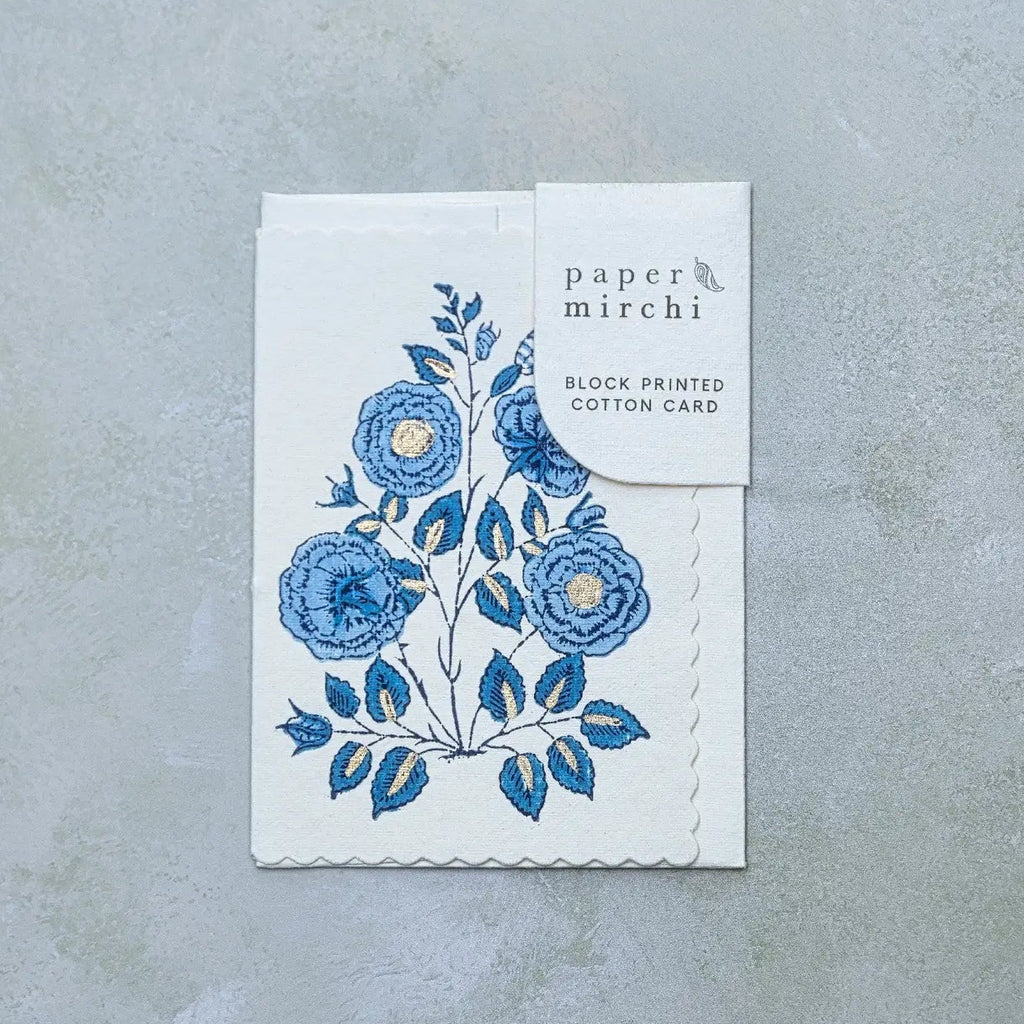 Hand Block Printed Greeting Card - Gulab Sapphire