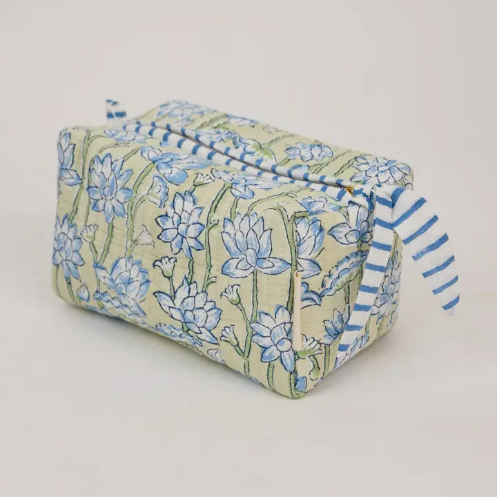 Paper Mirchi Organic Cotton Toiletry Bag - Lotus Indigo