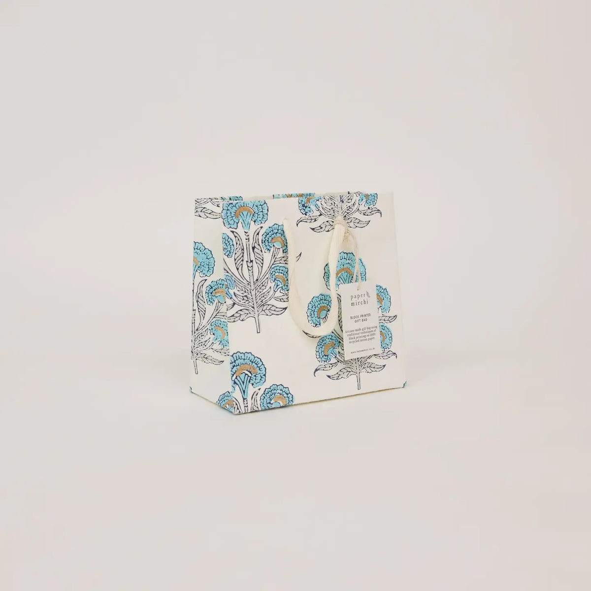 Hand Block Printed Gift Bags, Blue Opal - Small