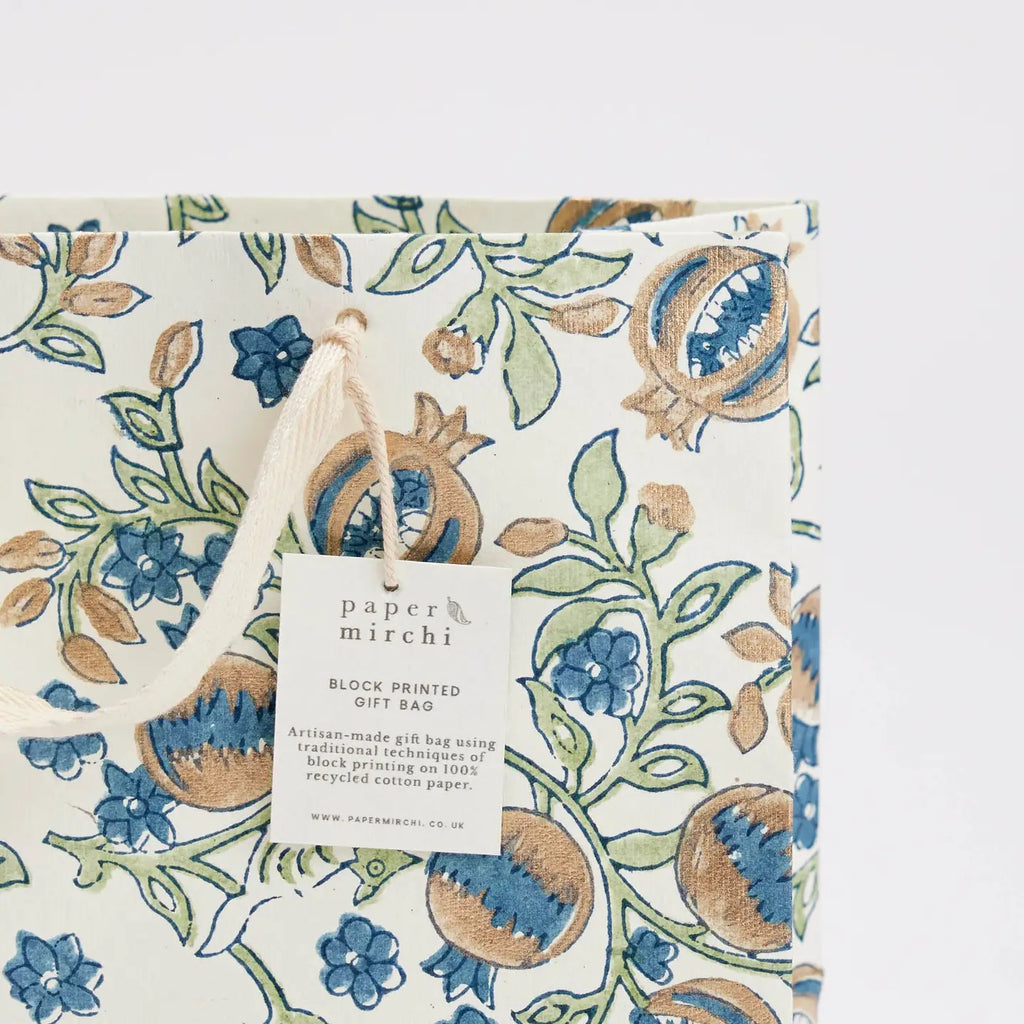 Hand Block Printed Gift Bags, Indigo - Medium