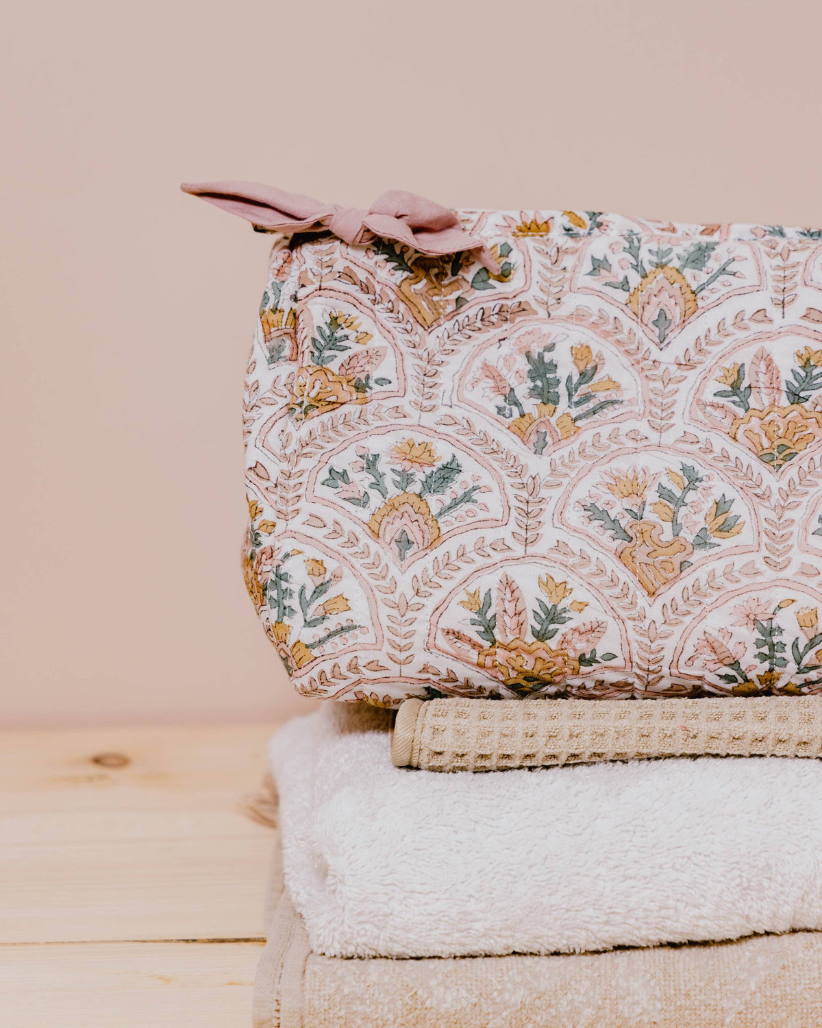 Hand Block Printed Wash Bag - Pink City Courtyard