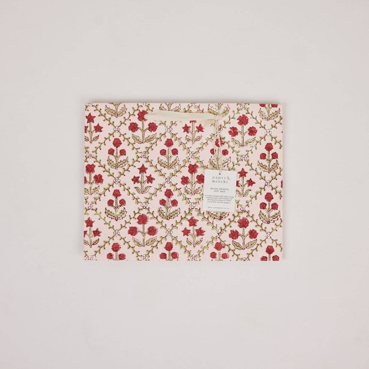 Block Printed Gift Bags - Winter Red - Medium