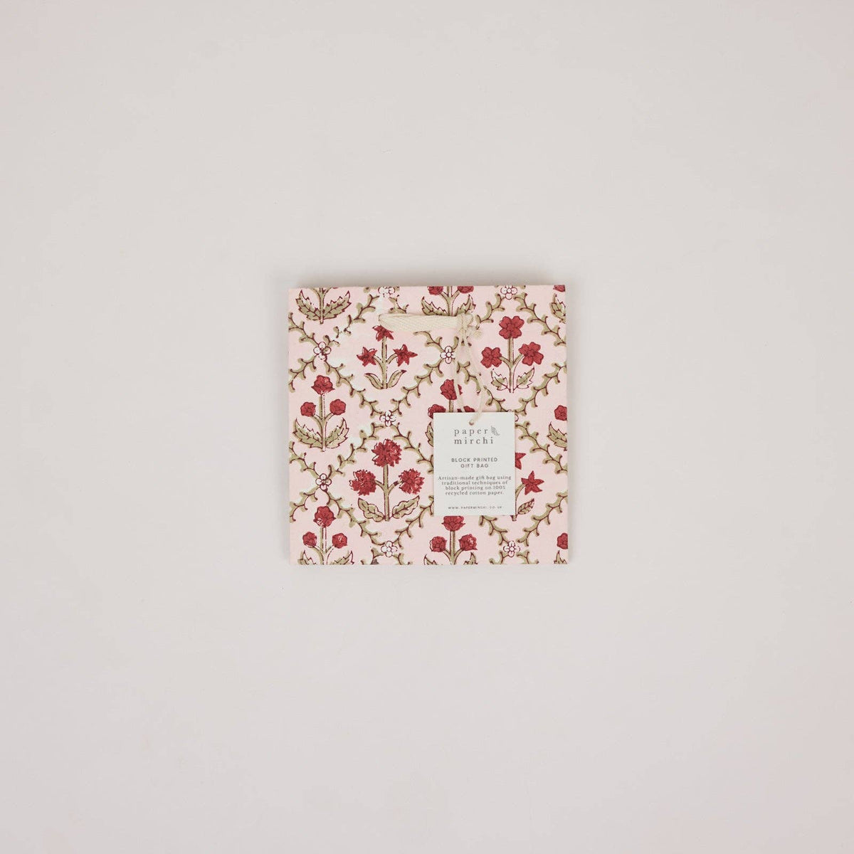 Block Printed Gift Bags - Winter Red - Small