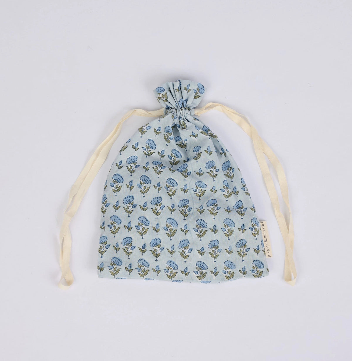 Paper Mirchi Block Printed Eye Mask & Scrunchie Set - Ditsy Floral Blue Stone
