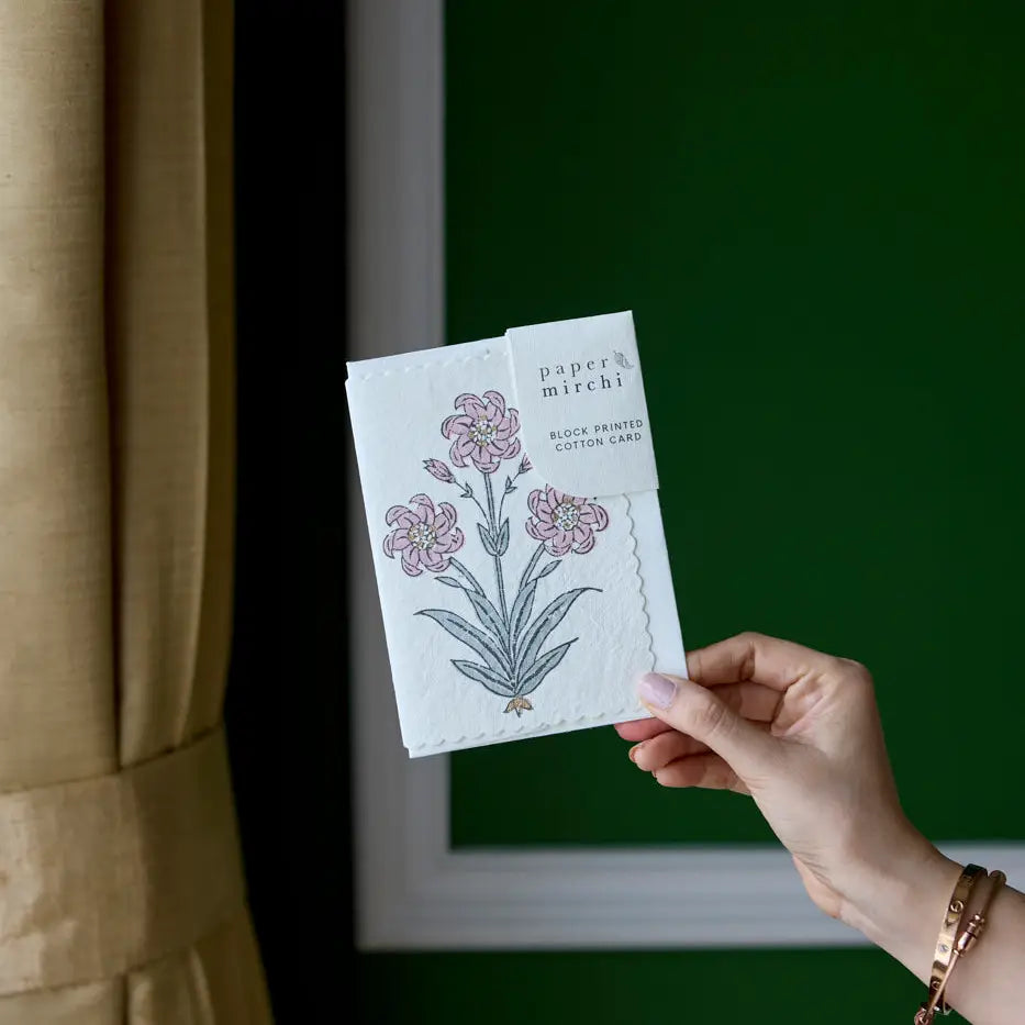 Hand Block Printed Greeting Card - Nargis Dusky Pink
