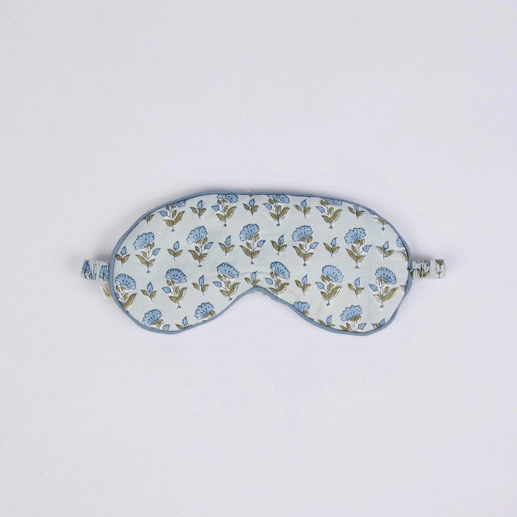 Paper Mirchi Block Printed Eye Mask & Scrunchie Set - Ditsy Floral Blue Stone