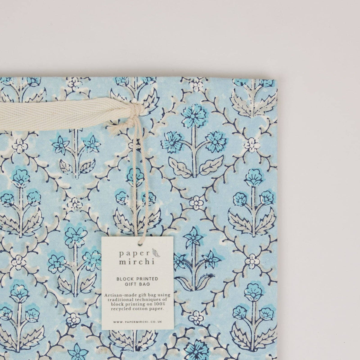 Block Printed Gift Bags - Blue Opal - Medium
