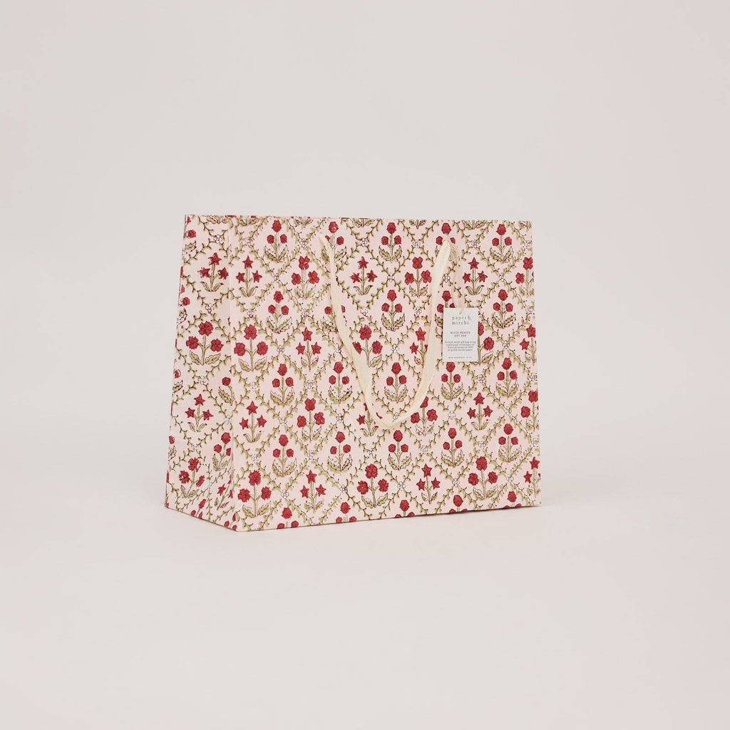 Block Printed Gift Bags - Winter Red - Large