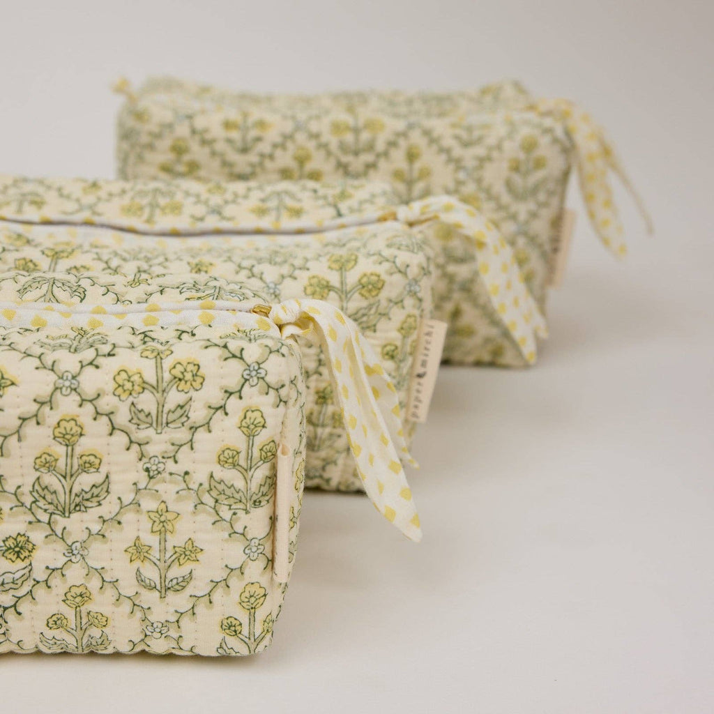 Organic Cotton Toiletry Bag - Floral Lattice Buttercream - Small