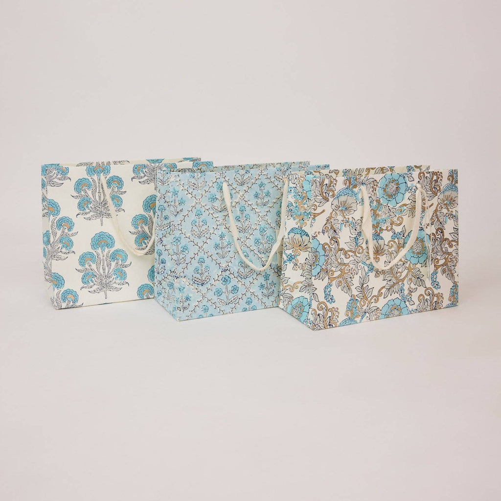 Block Printed Gift Bags - Blue Opal - Medium