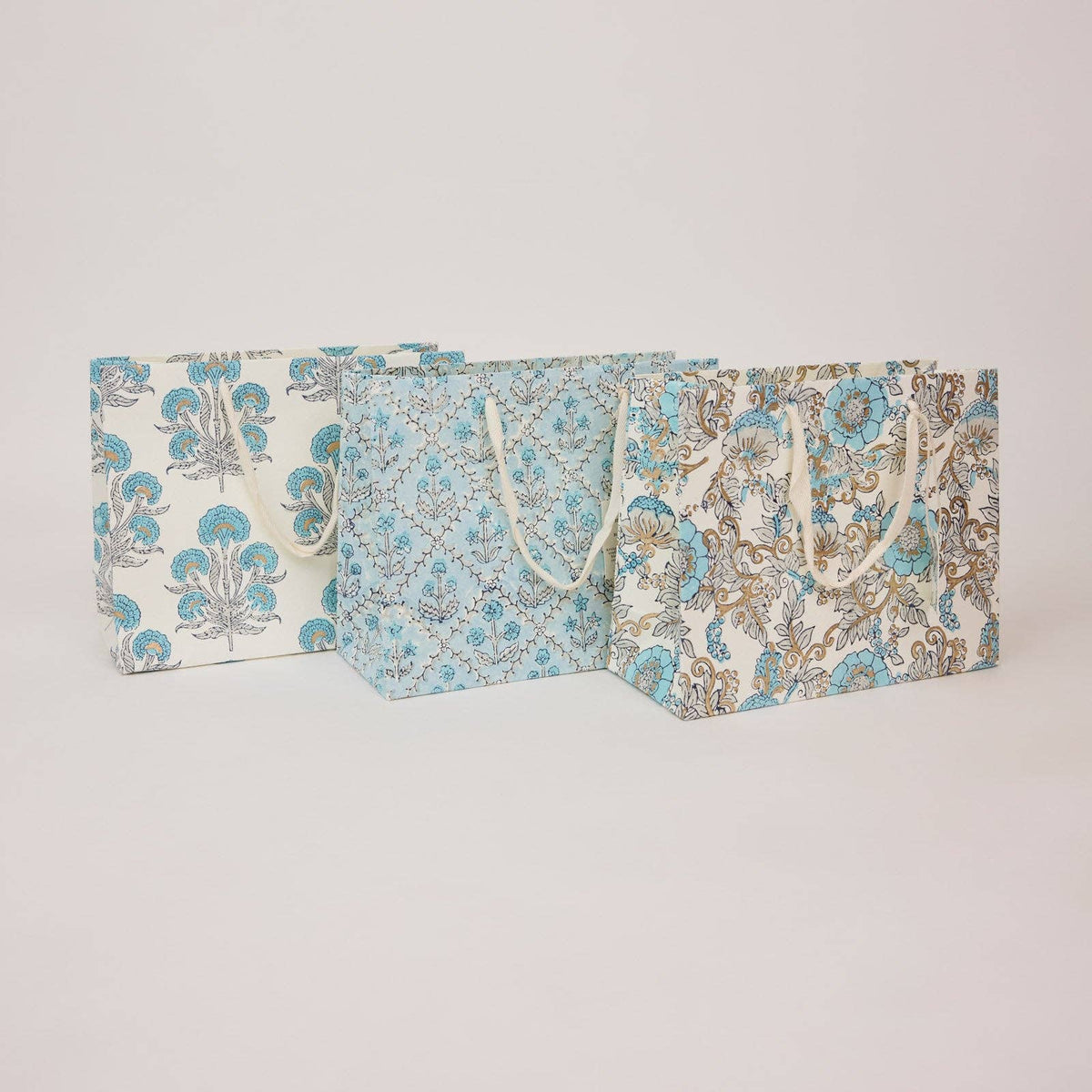 Block Printed Gift Bags - Blue Opal - Medium
