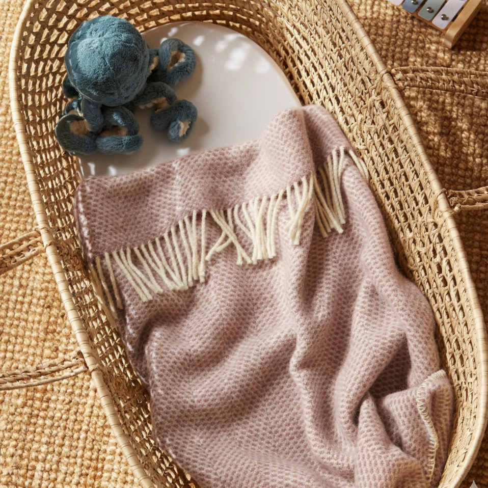 Pram Blanket Beehive - Pure New Wool - Dusky Pink