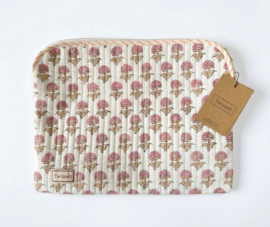 Indian Block Print Laptop Pouch - Mini Pink