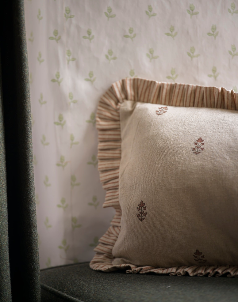 Sprig Block Print Cushion - Brick