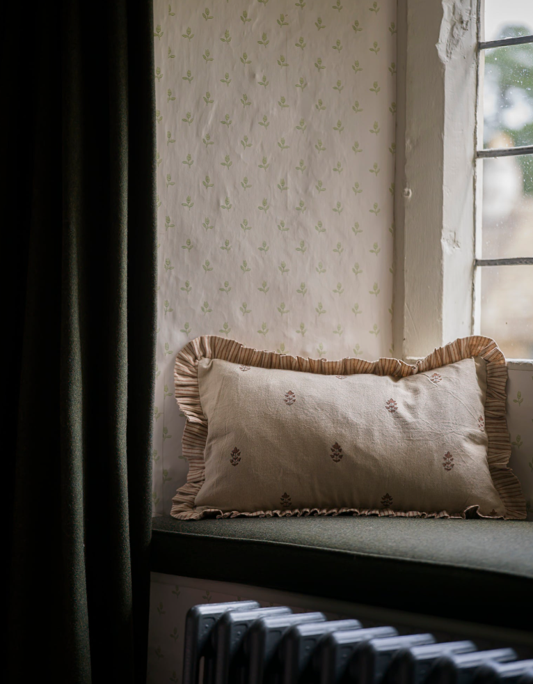 Sprig Block Print Cushion - Brick