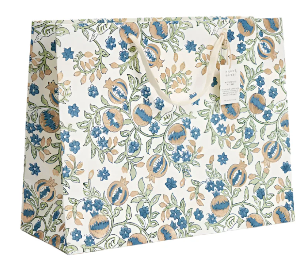 Hand Block Printed Gift Bags, Indigo - Medium