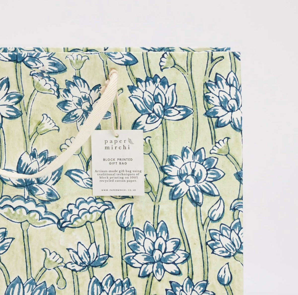 Hand Block Printed Gift Bags, Indigo - Medium