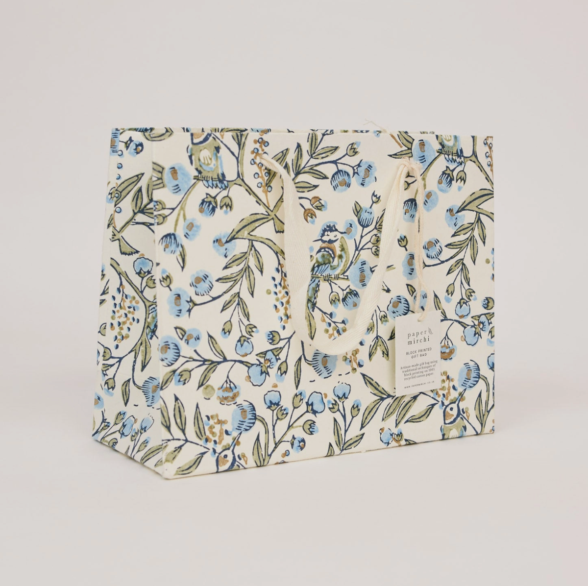 Hand Block Printed Gift Bag, Blue Stone Refresh - Medium