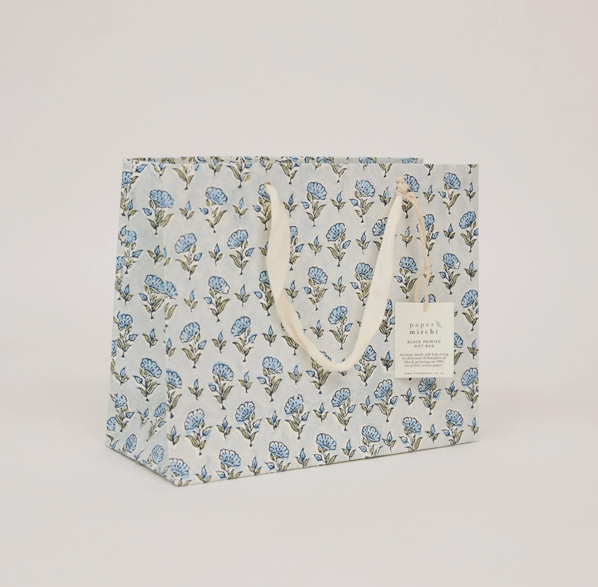 Hand Block Printed Gift Bag, Blue Stone Refresh - Medium