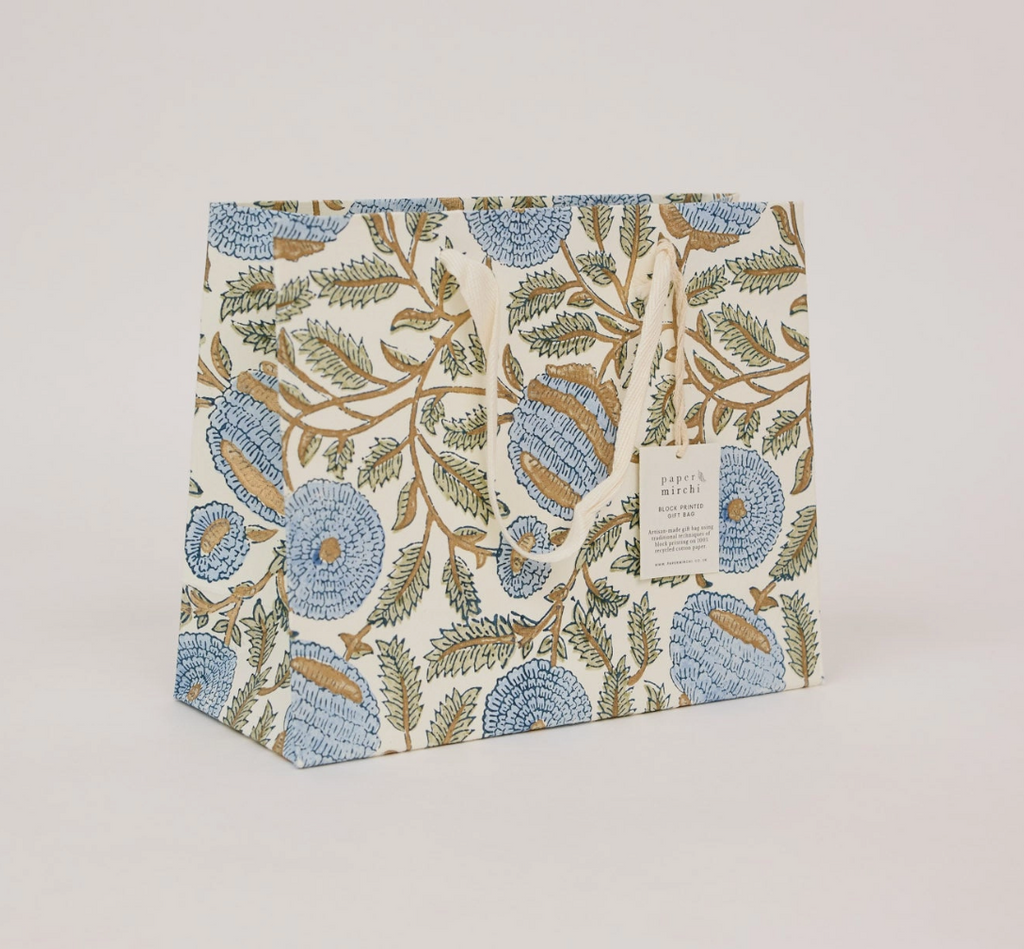 Hand Block Printed Gift Bag, Blue Stone Refresh - Medium