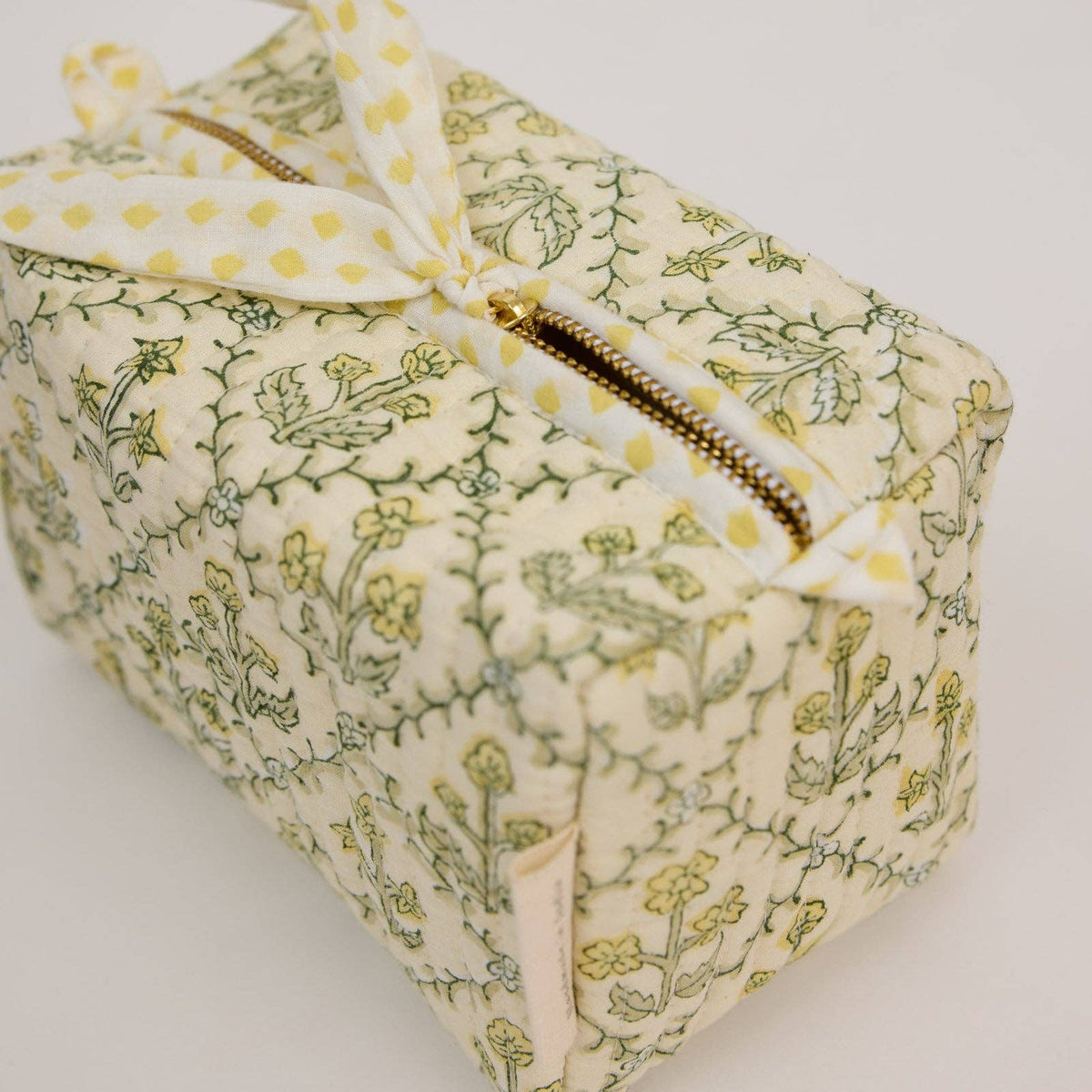 Organic Cotton Toiletry Bag - Floral Lattice Buttercream - Small