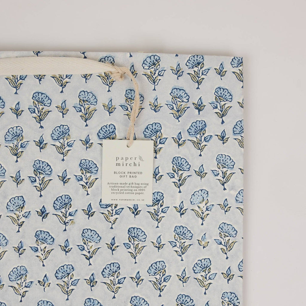 Block Printed Gift Bags - Blue Stone Refresh - Large