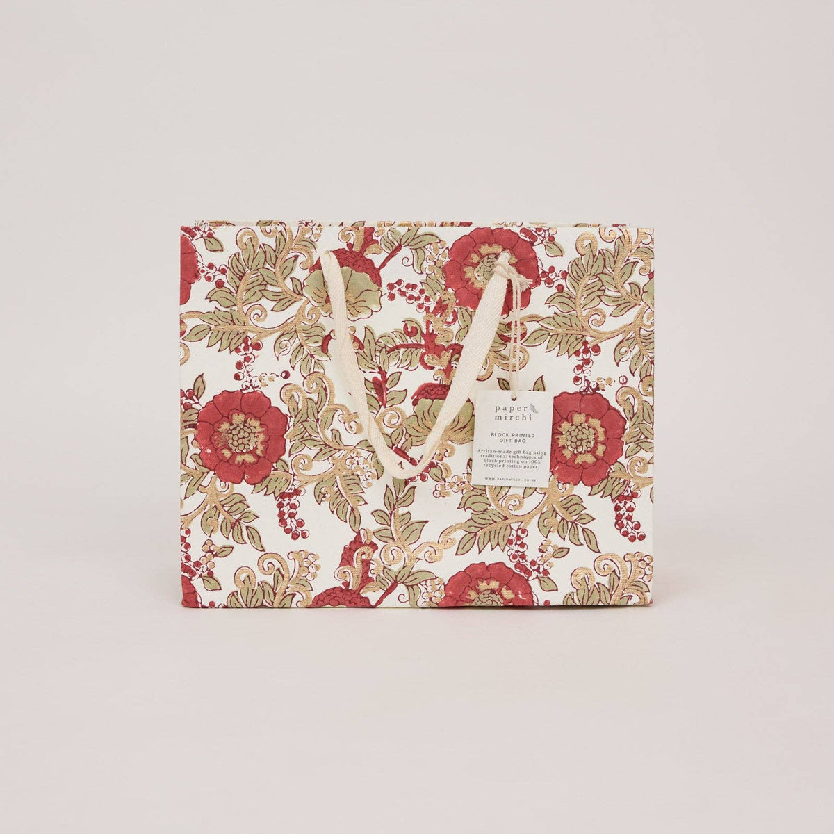 Block Printed Gift Bags - Winter Red - Medium