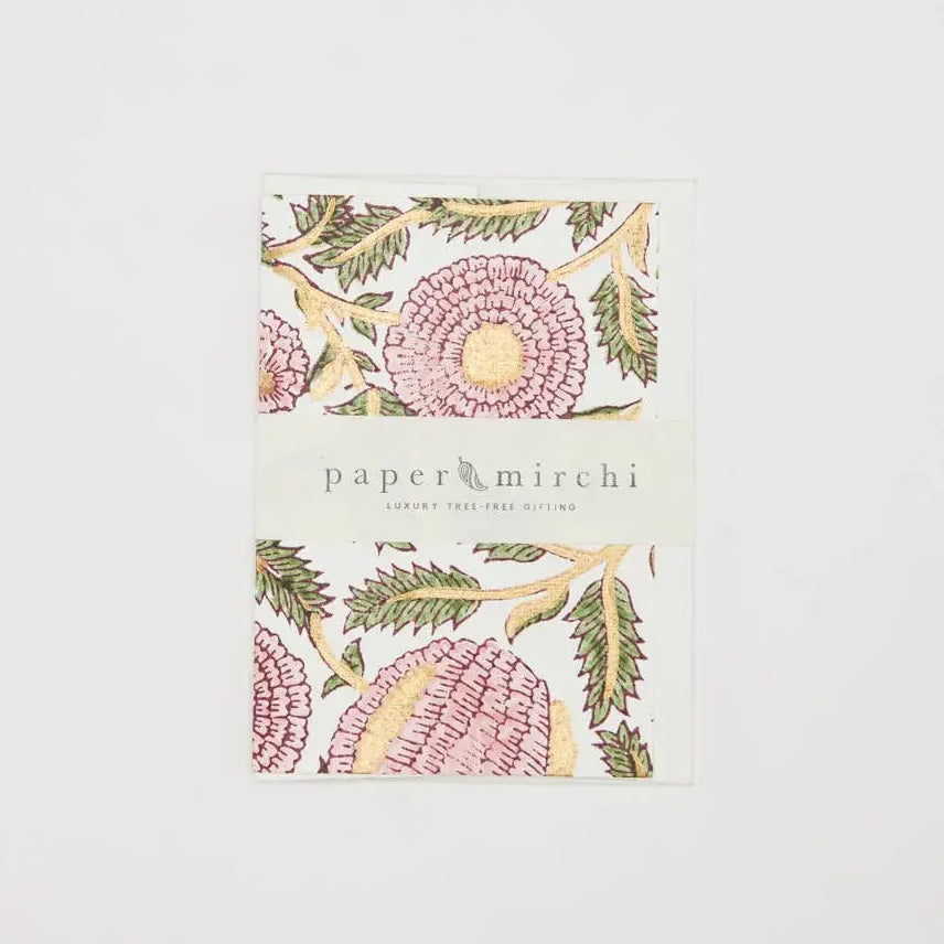 Hand Block Printed Greeting Card - Marigold Glitz Blush
