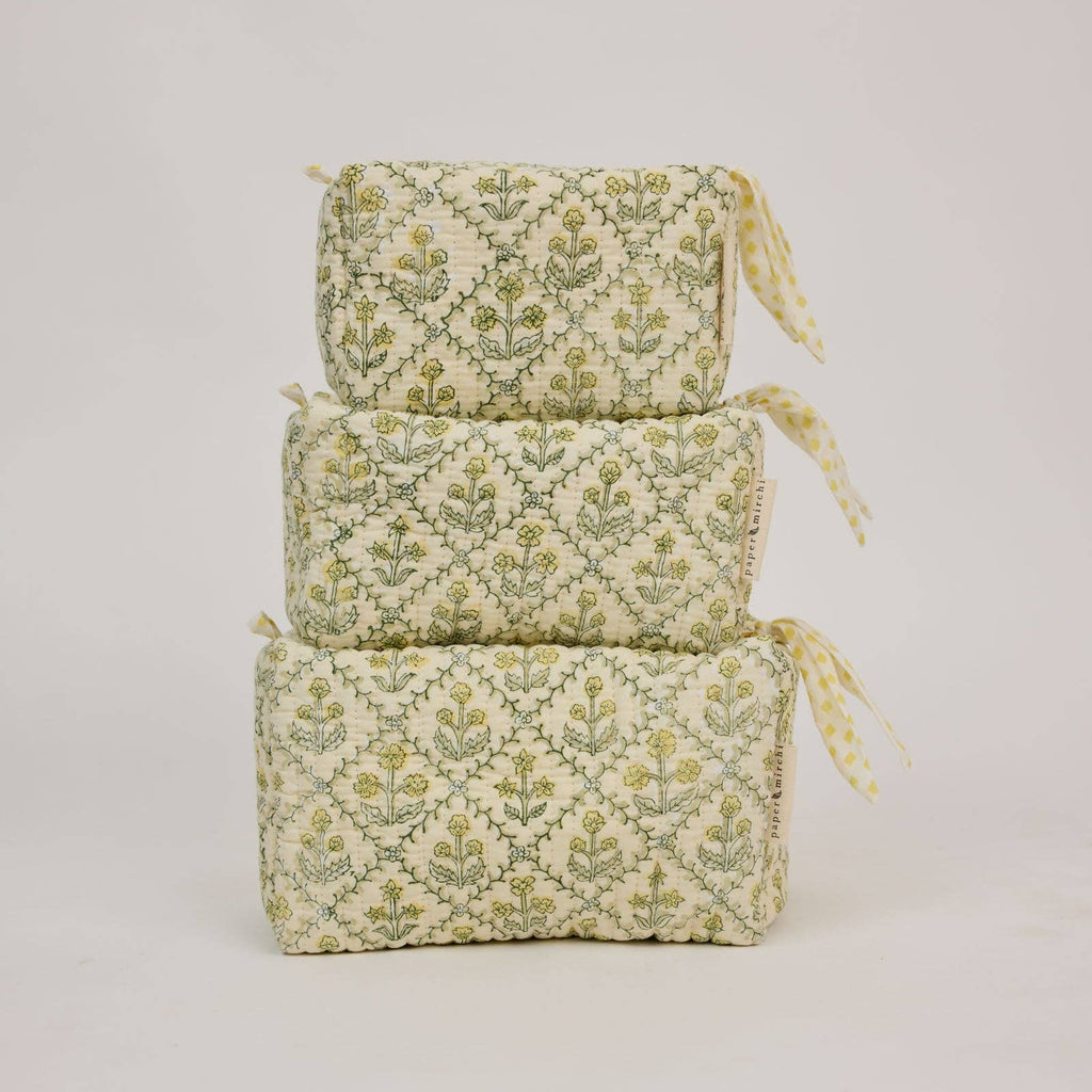 Organic Cotton Toiletry Bag - Floral Lattice Buttercream - Small