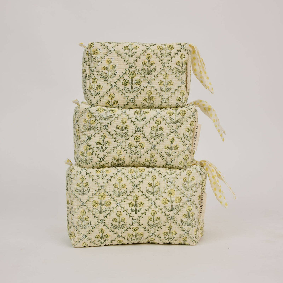 Organic Cotton Toiletry Bag - Floral Lattice Buttercream - Small