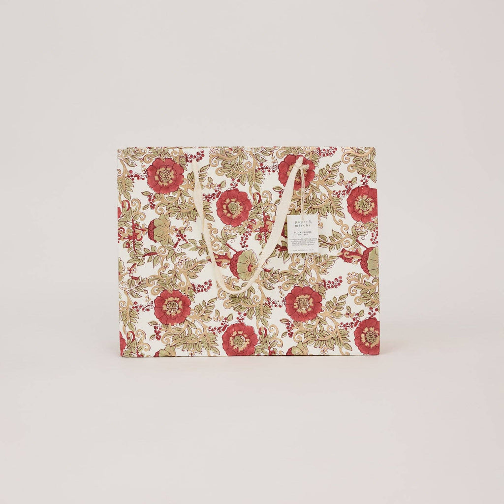Block Printed Gift Bags - Winter Red - Large